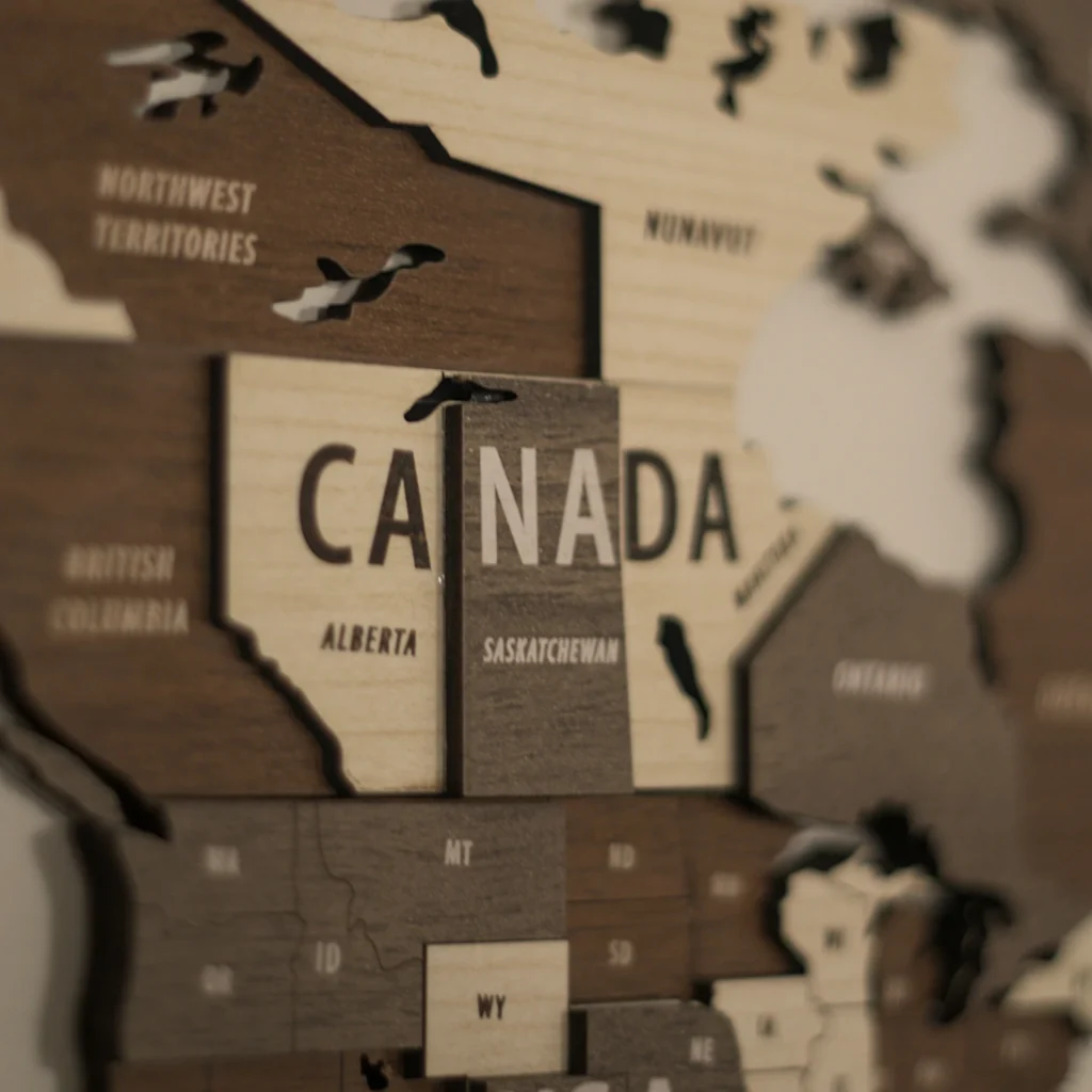 Western Canada map made of wood