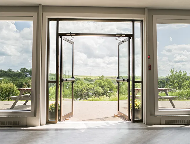 Campus dining hall view of valley